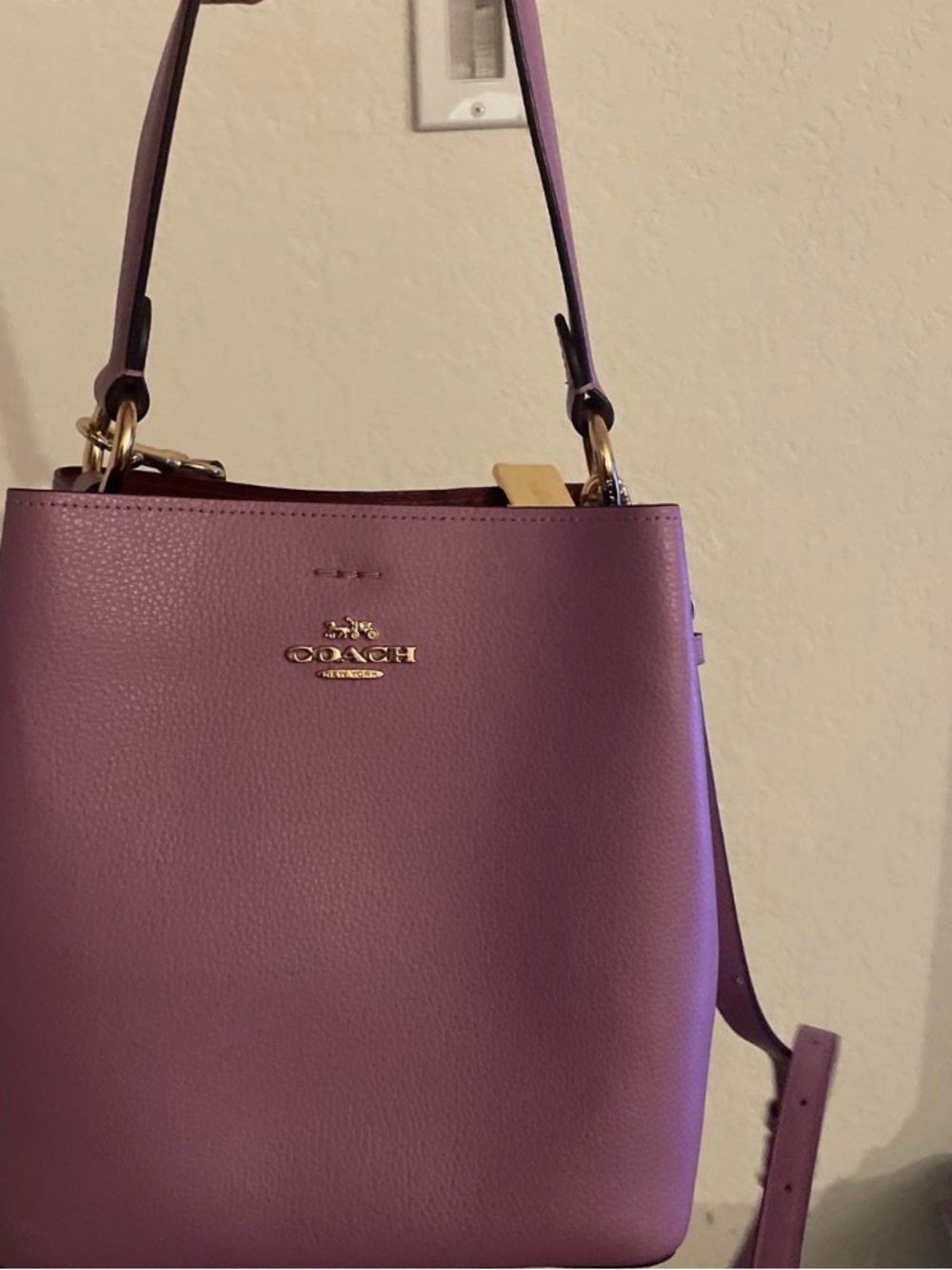 Coach Purple Pebble Leather Shoulder Bag with Gold Hardware